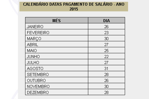 Calendário de pagamento 2015 - Prefeitura Municipal de Salvador